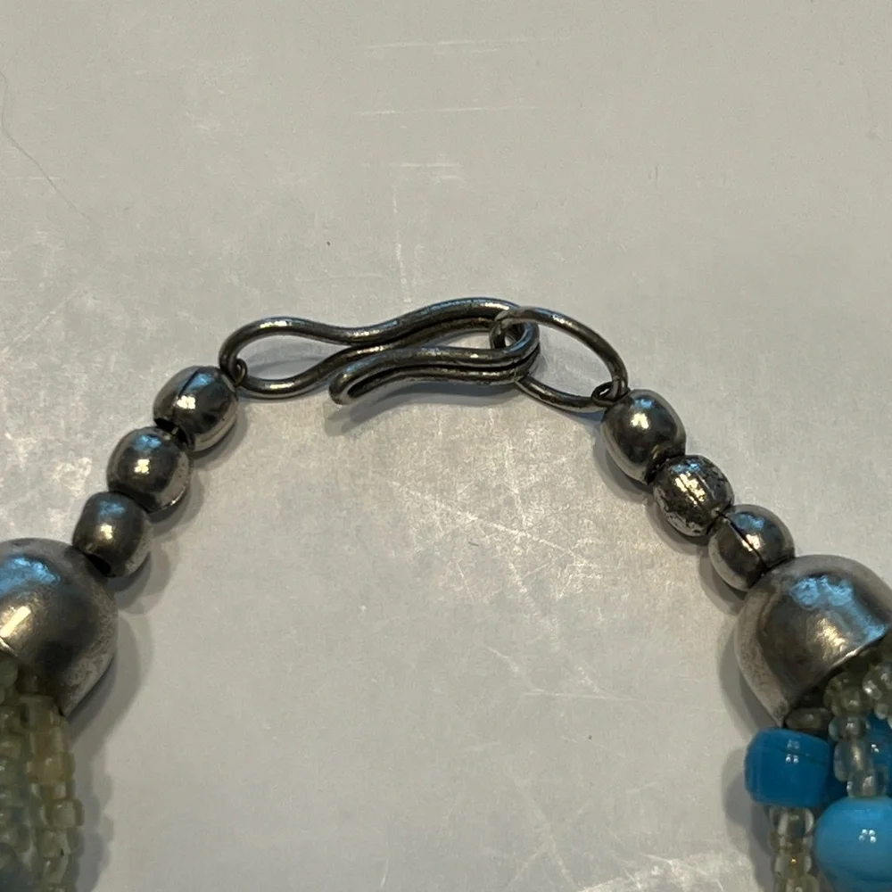 VINTAGE  Czech GLASS SEED BEAD COBALT BLUE MULTI STRAND NECKLACE 22